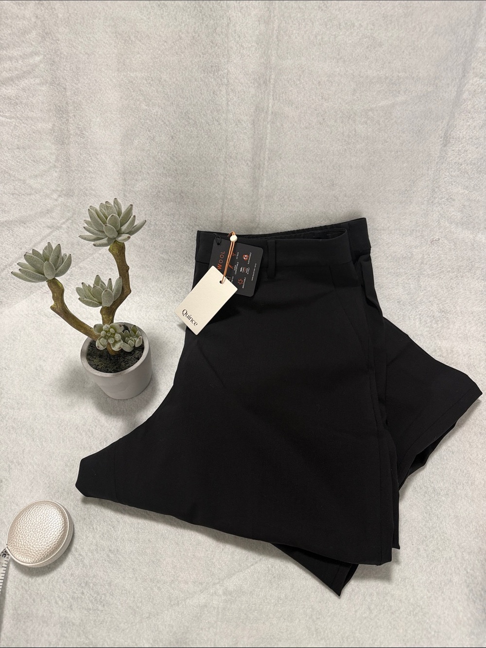 Quince Black 3D wool Dress Pants with Elastic Waistband -
